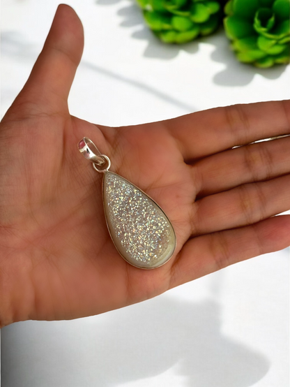 Party Pop Druzy Agate Stone Pendant in White Alloy (With Chain)