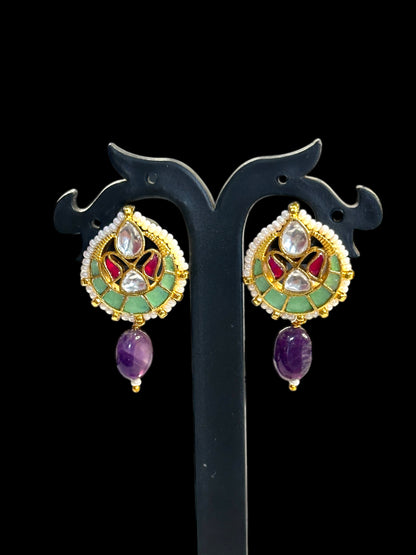 Purple Amethyst Machali Pachi Kundan Choker Set