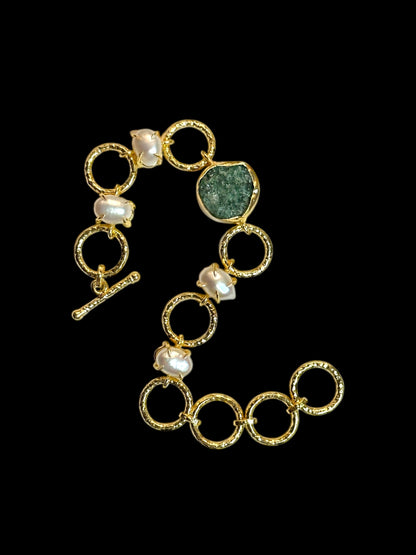Real Pearls and Stone Monica Brass Bracelet
