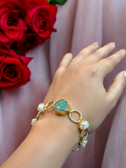 Real Pearls and Stone Monica Brass Bracelet