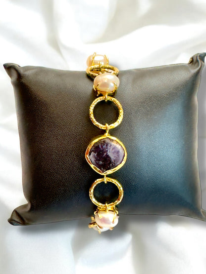 Real Pearls and Stone Monica Brass Bracelet
