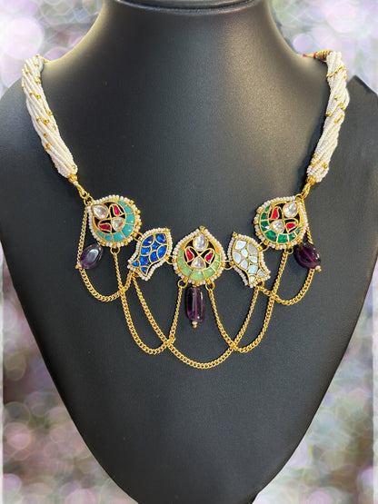 Purple Amethyst Machali Pachi Kundan Choker Set