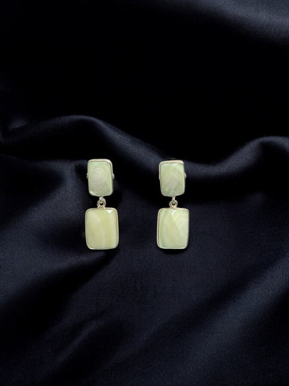 Pale Green Faceted Shell Oval Earrings