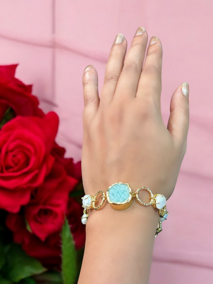 Real Pearls and Stone Monica Brass Bracelet