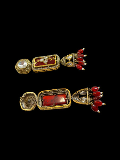 Red Holdali Half Jhumka Earrings
