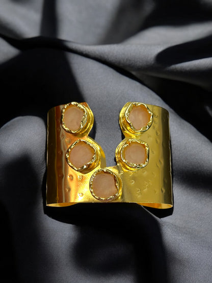Natural Stone Panch Lazer Cut Brass Cuff Adjustable
