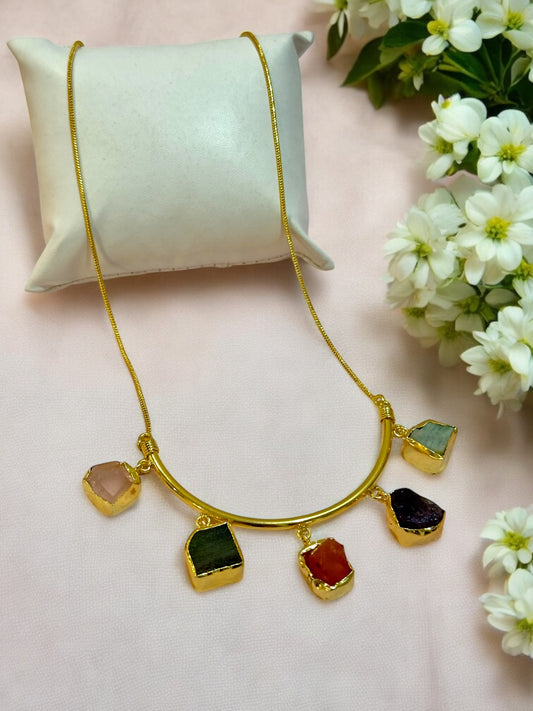 Crescent Stone Chain Necklace