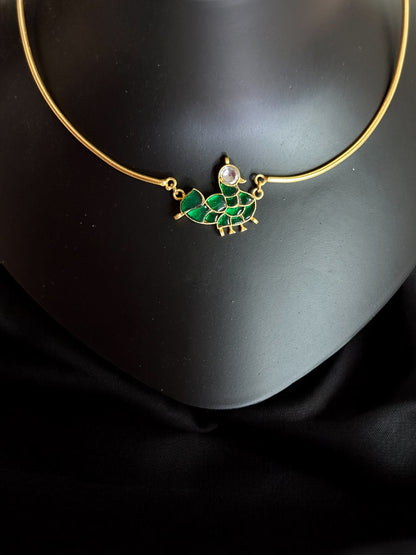 Green Chidiya Jadau Statement Brass Hasli Set