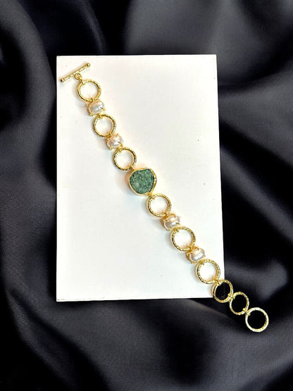 Real Pearls and Stone Monica Brass Bracelet