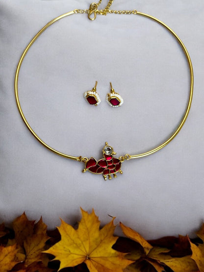 Pink Chidiya Jadau Statement Brass Hasli Set