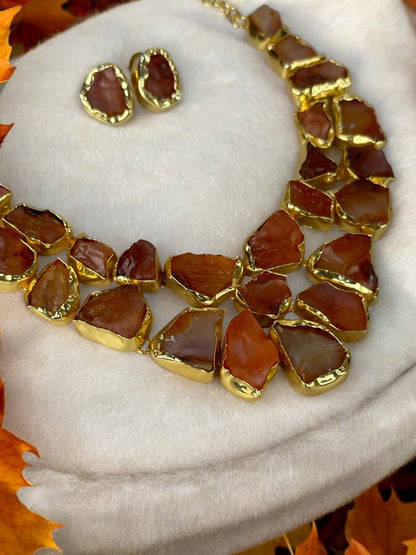 Dark Orange Carnelion Box Necklace Set