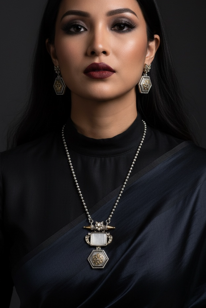 Dual Tone Anushka Long Necklace Set
