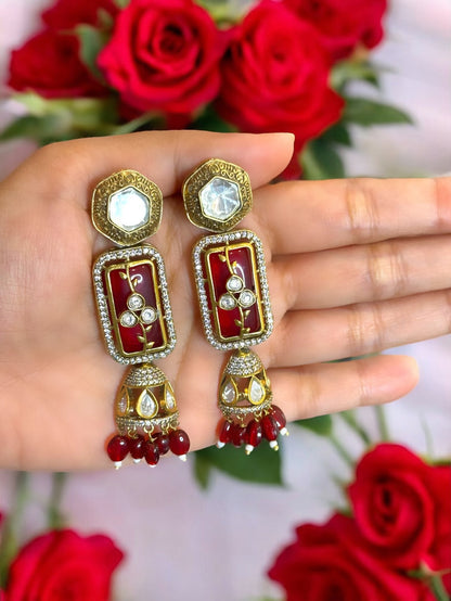 Red Holdali Half Jhumka Earrings