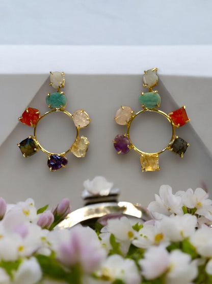 Muti Stone Seven Chakra Large Danglers
