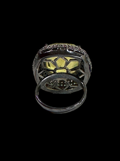 Yellow Crushed Doublet Square Cocktail Ring Adjustable