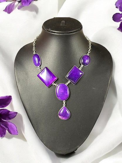 Purple Charoite Rectangle Boho Necklace