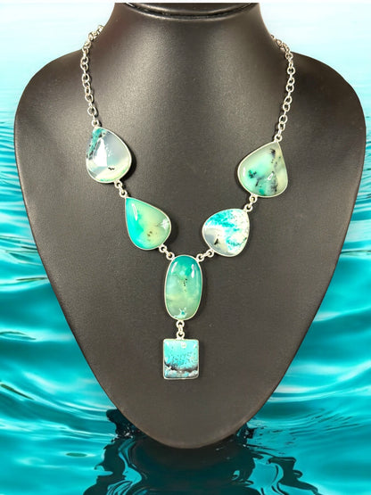 Ocean Blue Dendrite Opal Boho Necklace