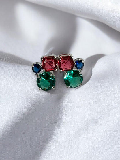Multi Colured Tripple Crystal Studs