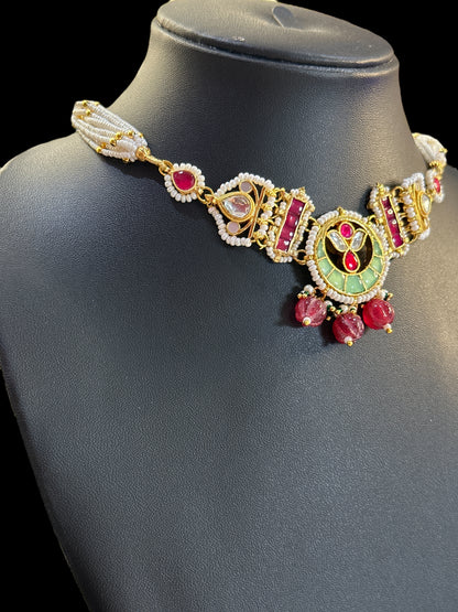 Red Ruby Chaand Pachi Kundan Choker Set