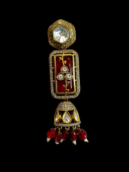 Red Holdali Half Jhumka Earrings