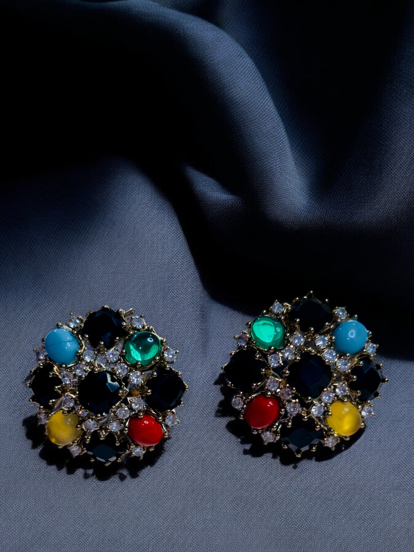 Black with Semi Precious Stone Oversized Studs