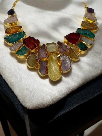 Multicolour Mix Gemstones Box Necklace Set