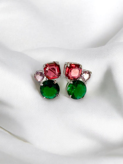 Multi Colured Tripple Crystal Studs