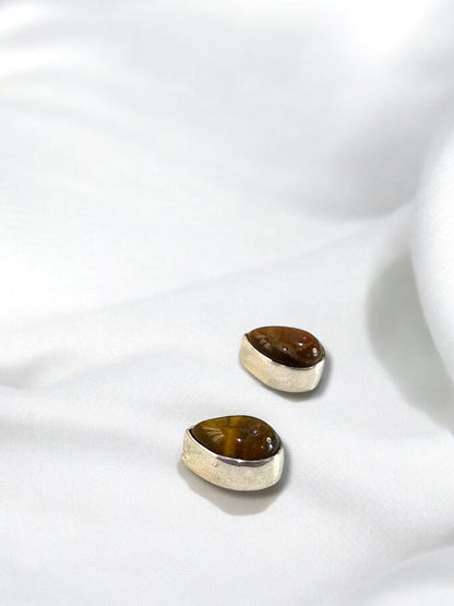 Brown Tiger's Eye Teardrop Minimal Studs