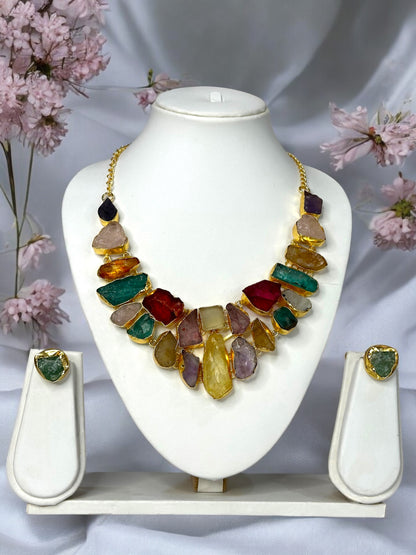 Multicolour Mix Gemstones Box Necklace Set