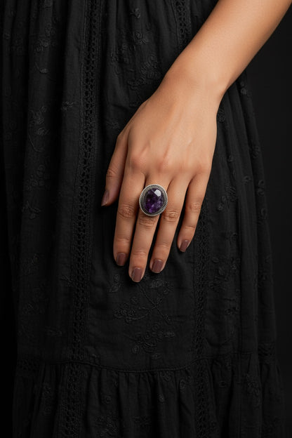 Purple Amethyst Chunky Boho Ring Large