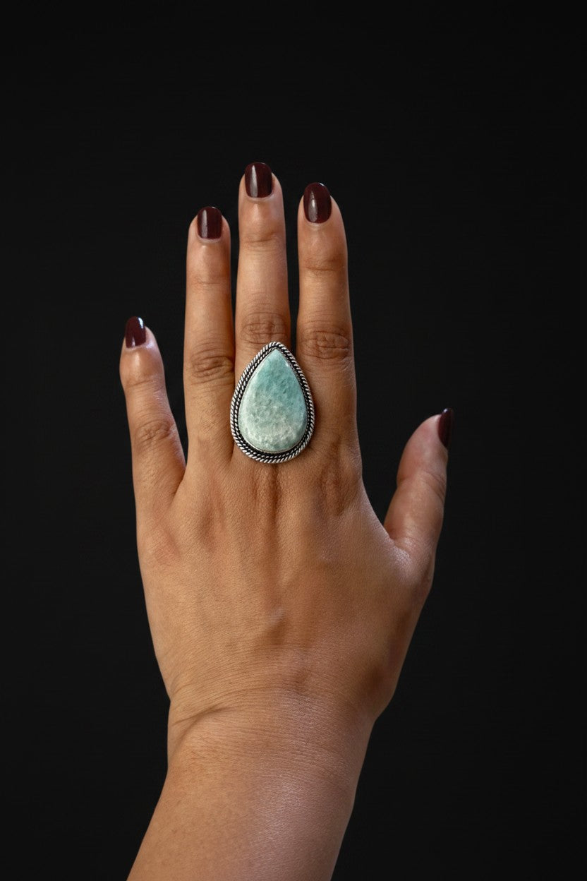 Blue Amazonite Chunky Boho Ring Large