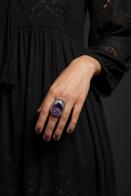 Purple Amethyst Chunky Boho Ring Large
