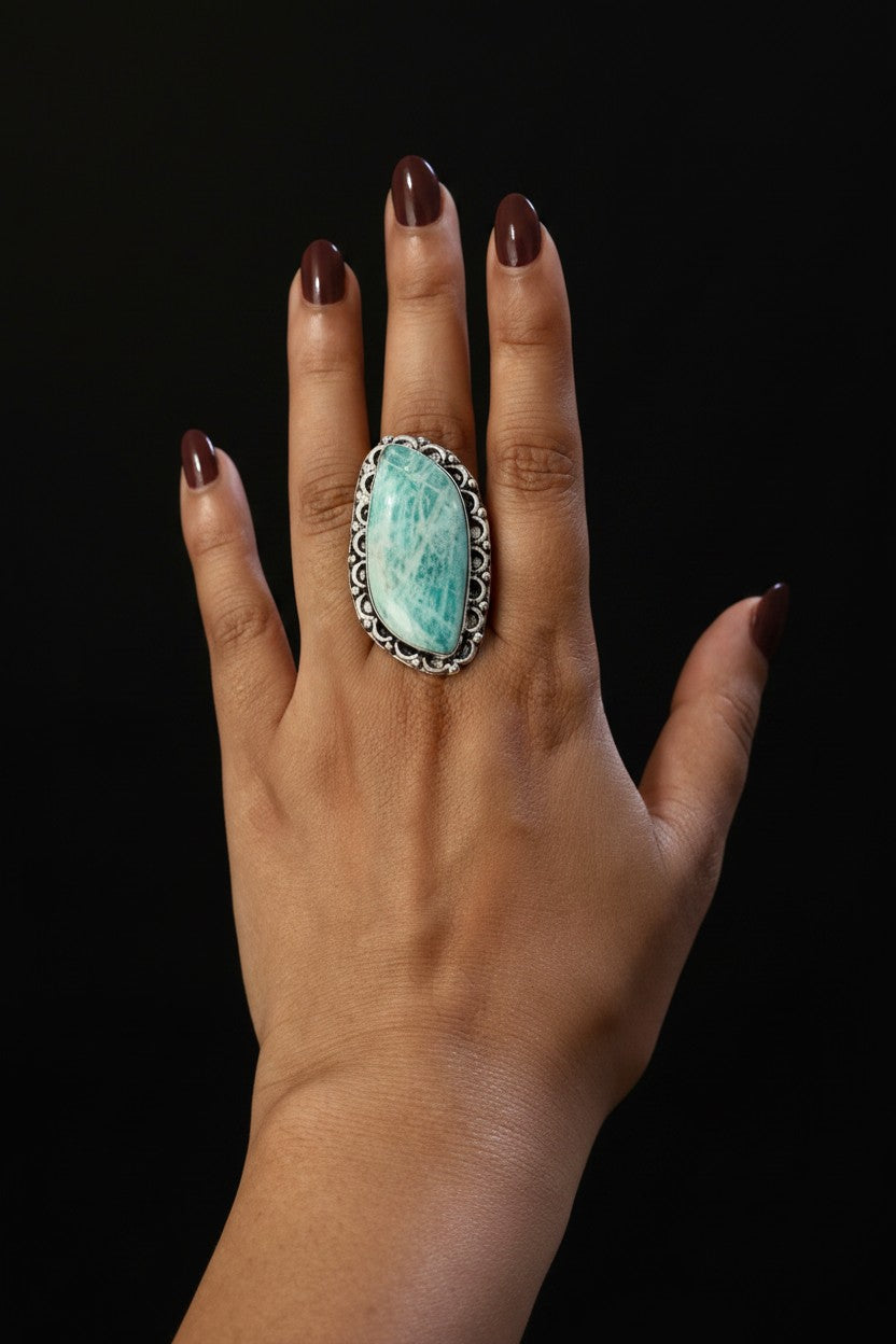 Blue Amazonite Chunky Boho Ring Large