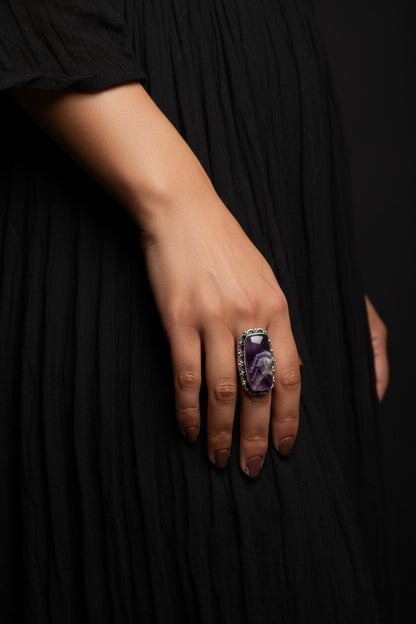 Purple Amethyst Chunky Boho Ring Large