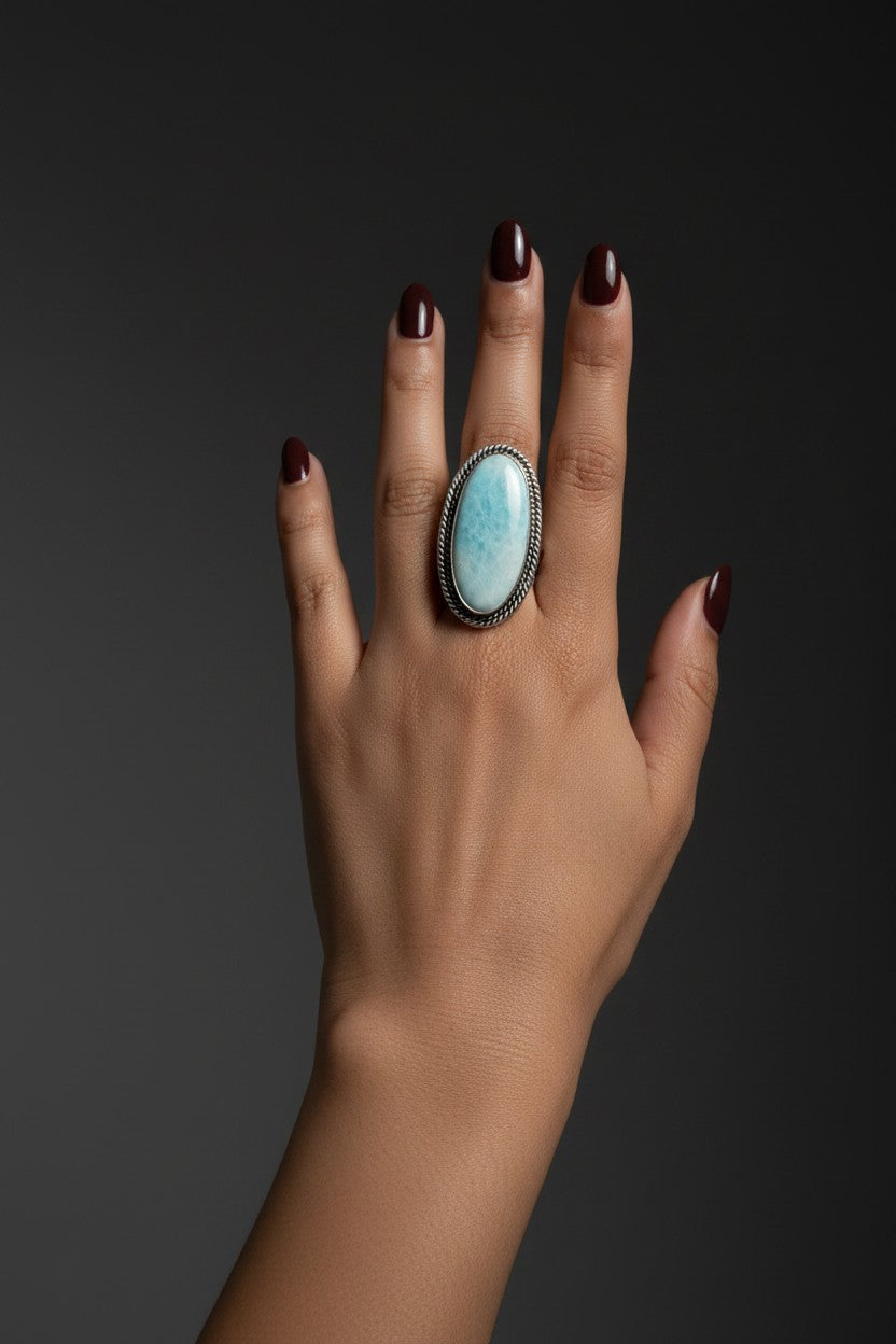 Blue Amazonite Chunky Boho Ring Large