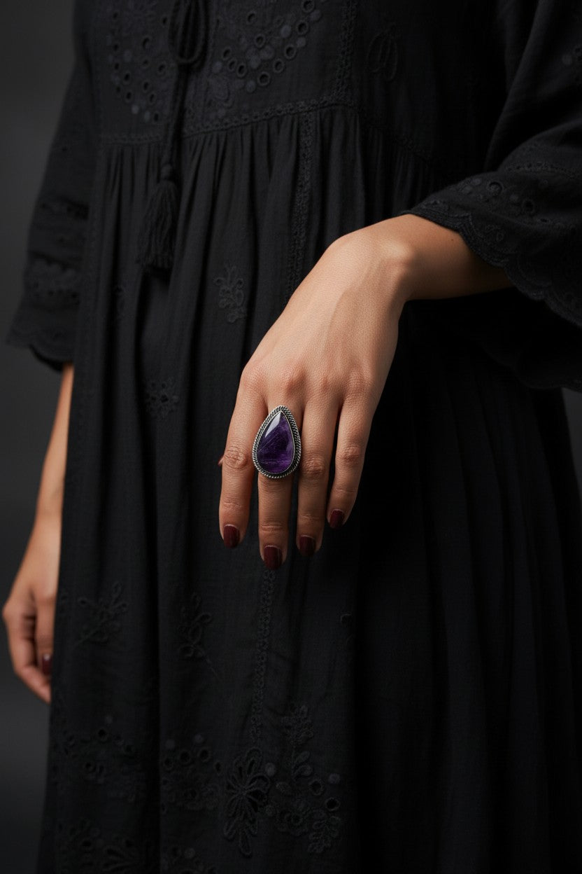 Purple Amethyst Chunky Boho Ring Large