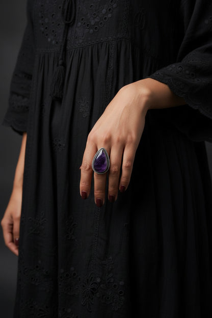 Purple Amethyst Chunky Boho Ring Large
