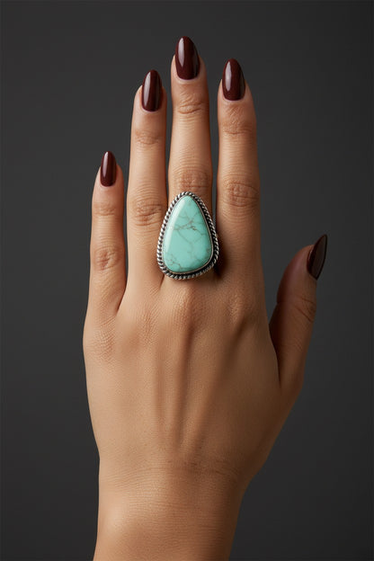 Blue Amazonite Chunky Boho Ring Large