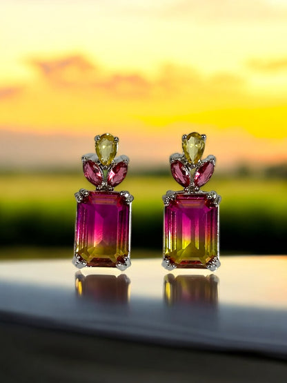 Dual Shade Crystal Stud Earrings