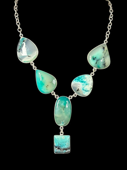 Ocean Blue Dendrite Opal Boho Necklace