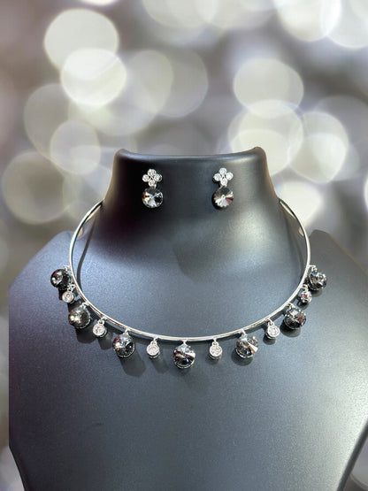 Black Swarovski Collar Necklace Set