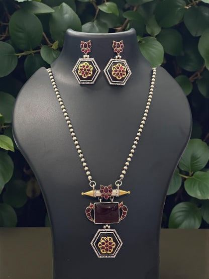 Dual Tone Anushka Long Necklace Set