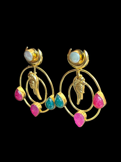 Totapari Stone Pearl Statement Dangler Brass Earrings