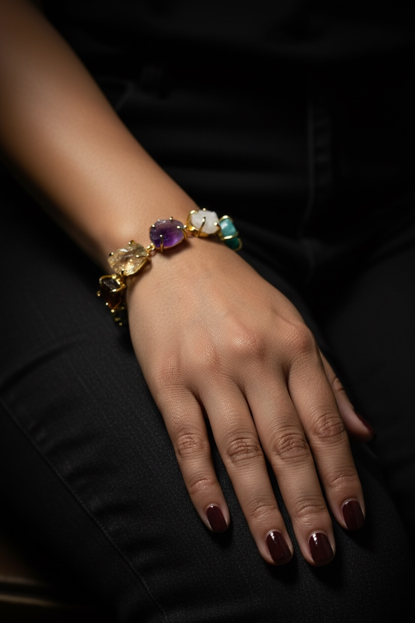 Multi Stone Saisha Brass Bracelet