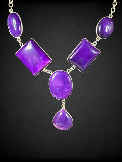 Purple Charoite Rectangle Boho Necklace