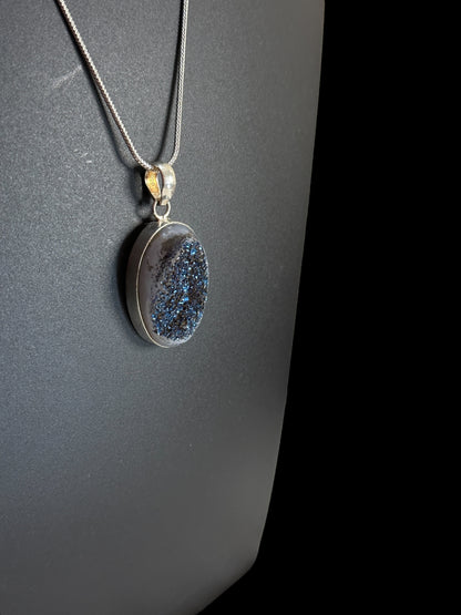 Party Pop Druzy Agate Stone Pendant in White Alloy (With Chain)