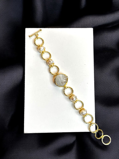 Real Pearls and Stone Monica Brass Bracelet