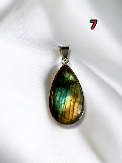 Mystic Aurora Labradorite Pendant in White Alloy (No Chain)