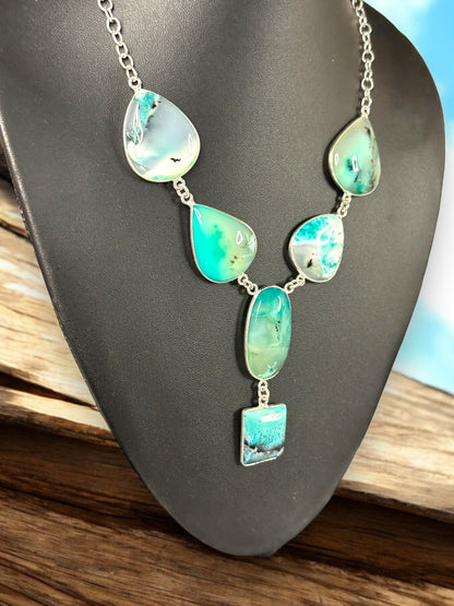 Ocean Blue Dendrite Opal Boho Necklace