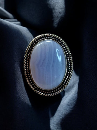 Light Blue Lace Agate Chunky Adjustable Ring